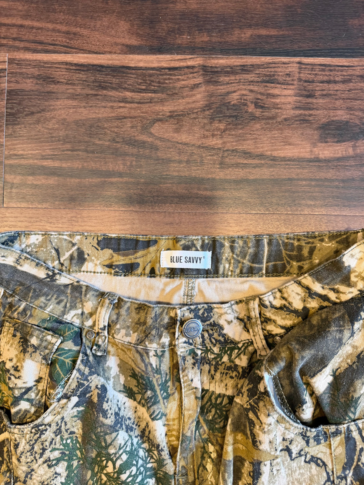 Vintage Blue Savvy Tree Camo Shorts- 30