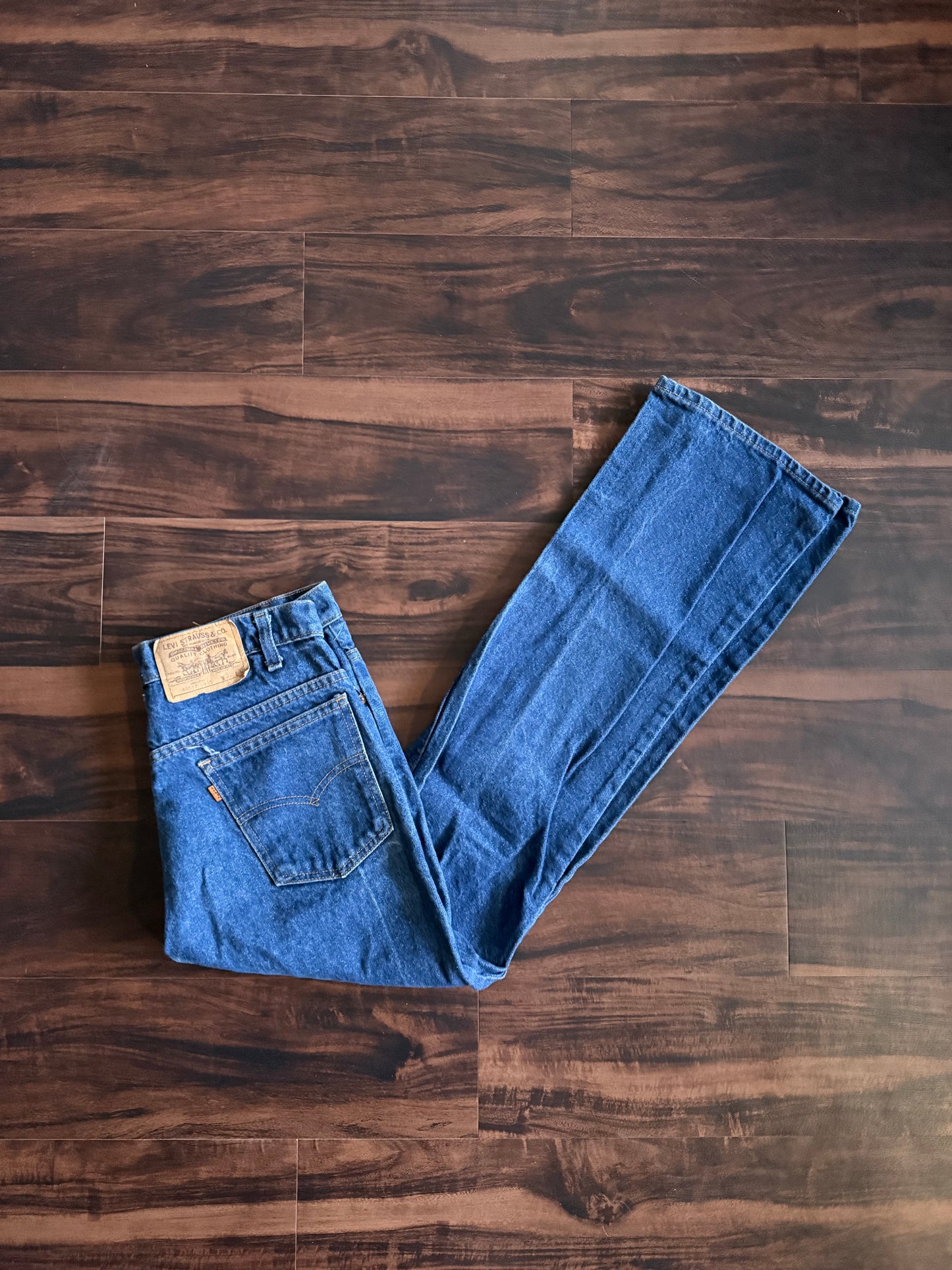 Vintage Levi’s 517 Orange Tab Dark Wash Flared Denim Jeans- 30x32