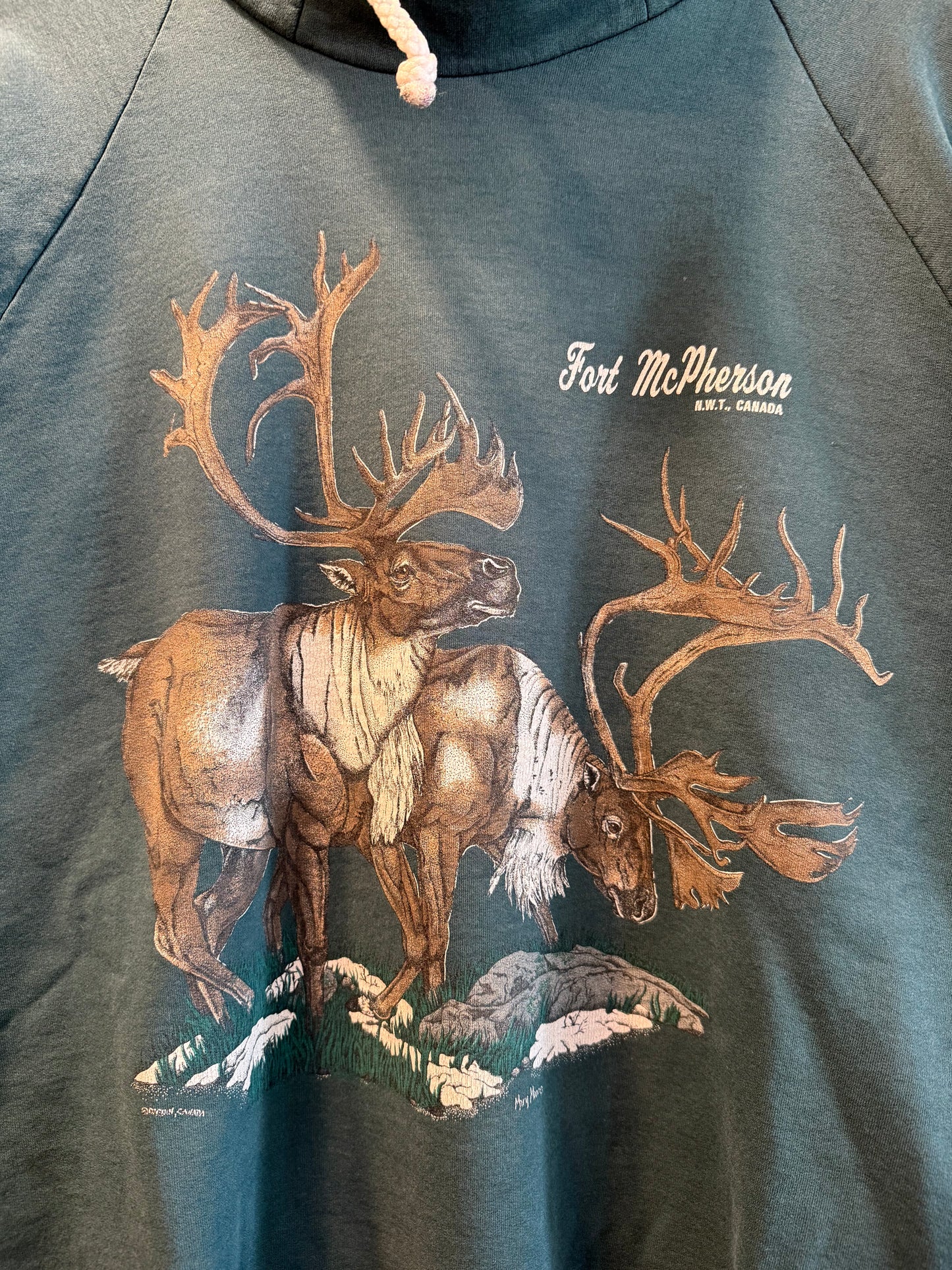 Vintage Elk Fort McPherson Nature Forest Green Singe Mock Neck Sweatshirt- XL