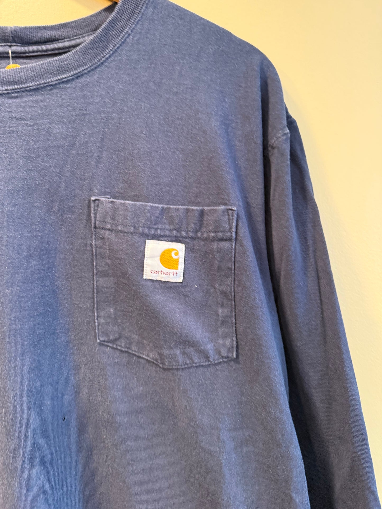 Vintage Carhartt Long Sleeve Navy Blue Pocket T-Shirt- L