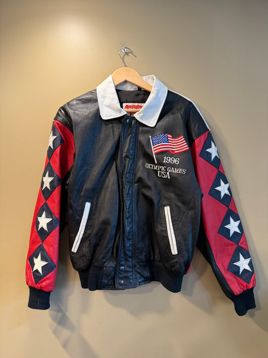 Vintage 1996 Atlanta Olympics American Toons Leather Jacket- S
