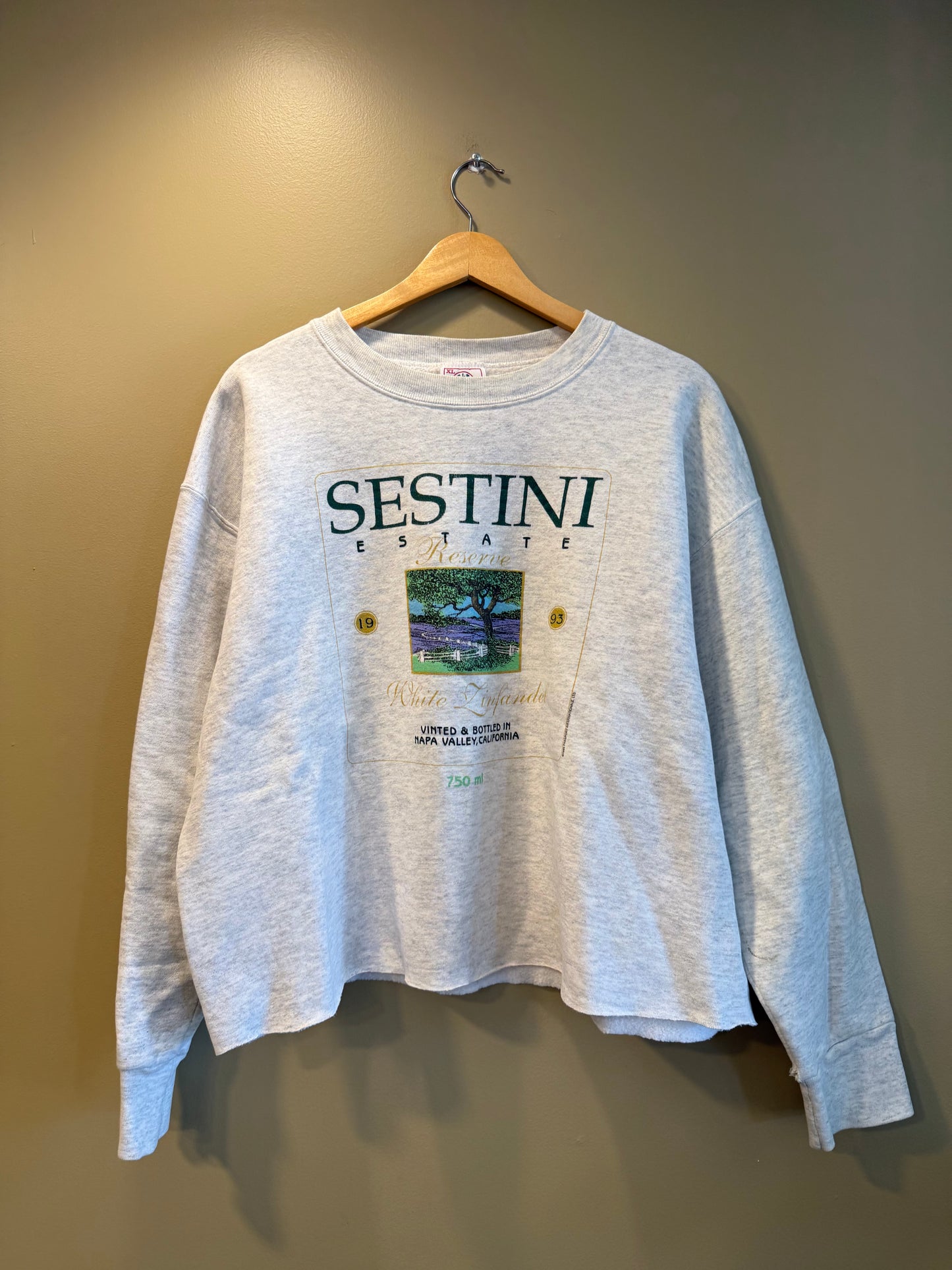 Vintage Napa Valley Sestini Estate White Wine Reserve Cropped Crewneck Sweatshirt- XL