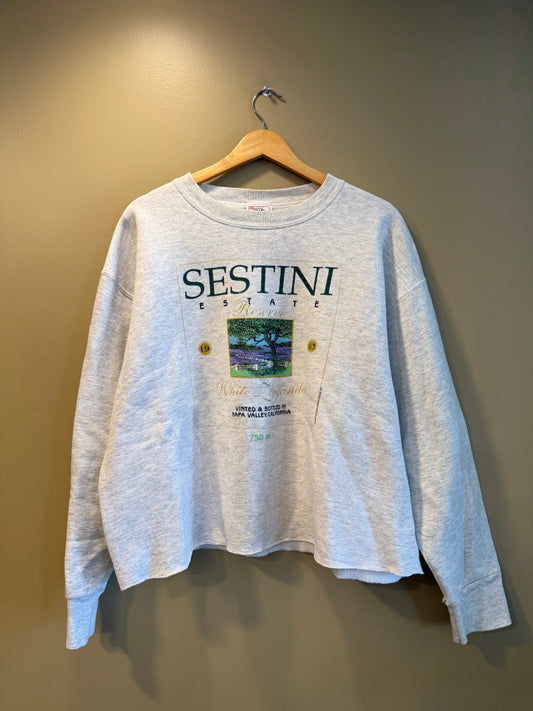 Vintage Napa Valley Sestini Estate White Wine Reserve Cropped Crewneck Sweatshirt- XL