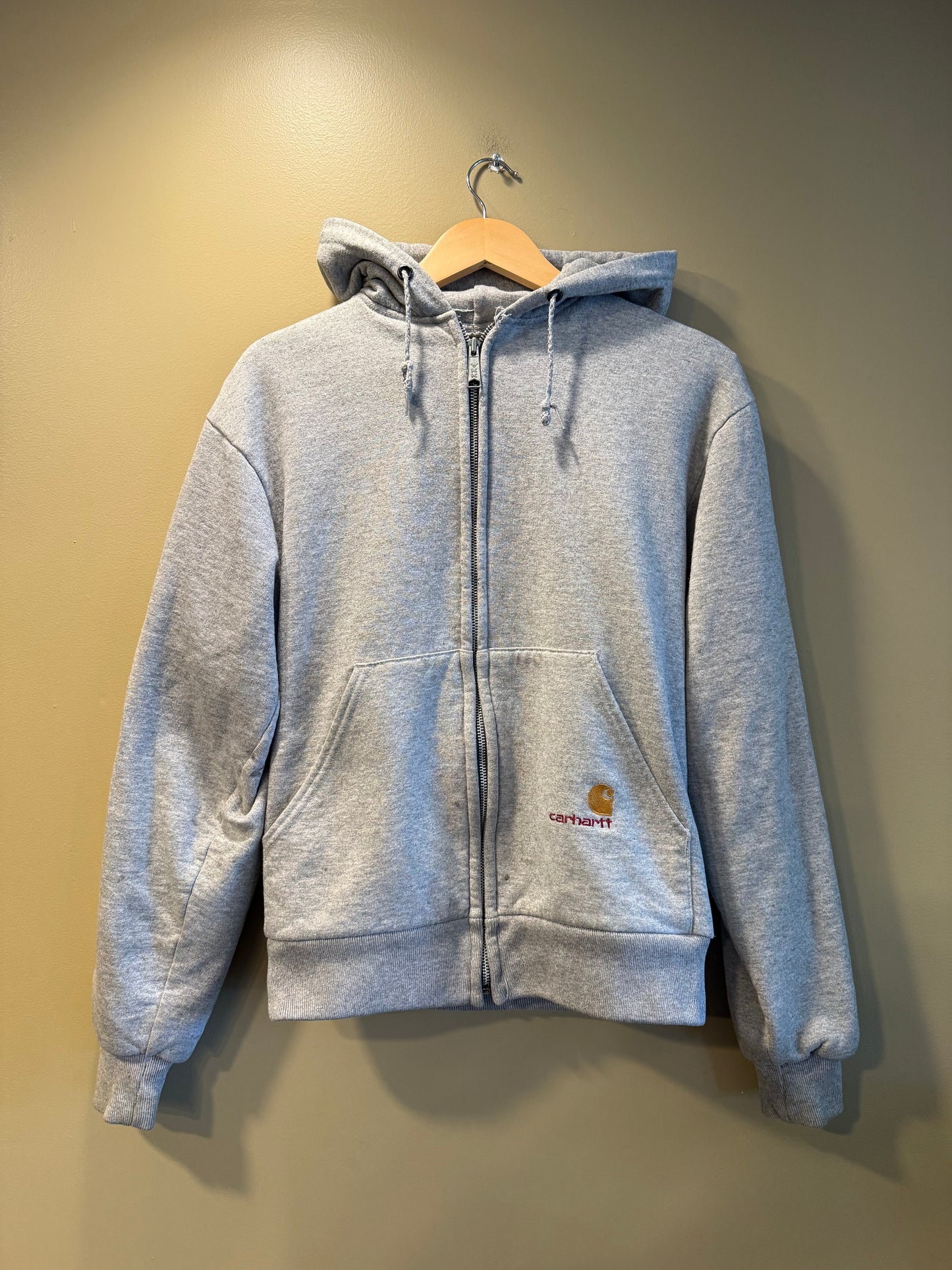 Vintage Carhartt Gray Thermal-Lined Zip-Up Hoodie Sweatshirt- M