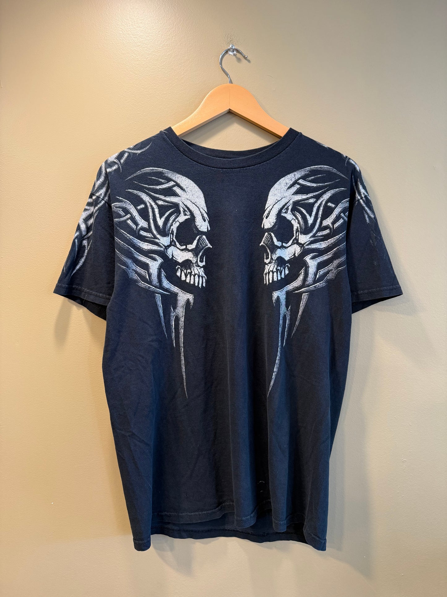 Vintage Two Skulls Black Gothic T-Shirt- M