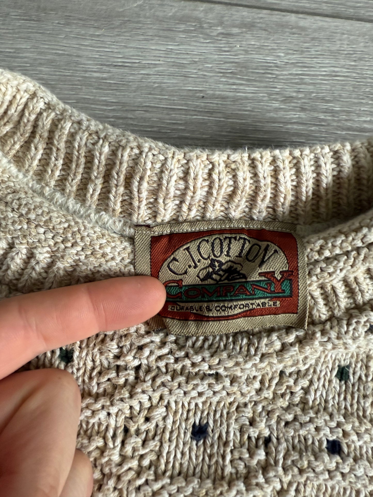 Vintage White & Multi-Color Speckle-Knit Cotton Sweater- XL