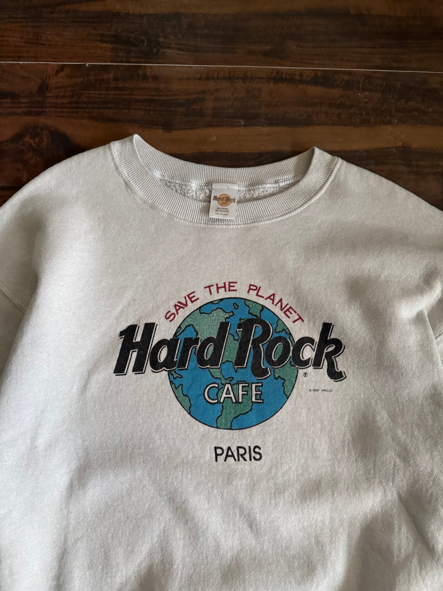 Vintage Hard Rock Cafe Paris Globe Crewneck Sweatshirt- XL
