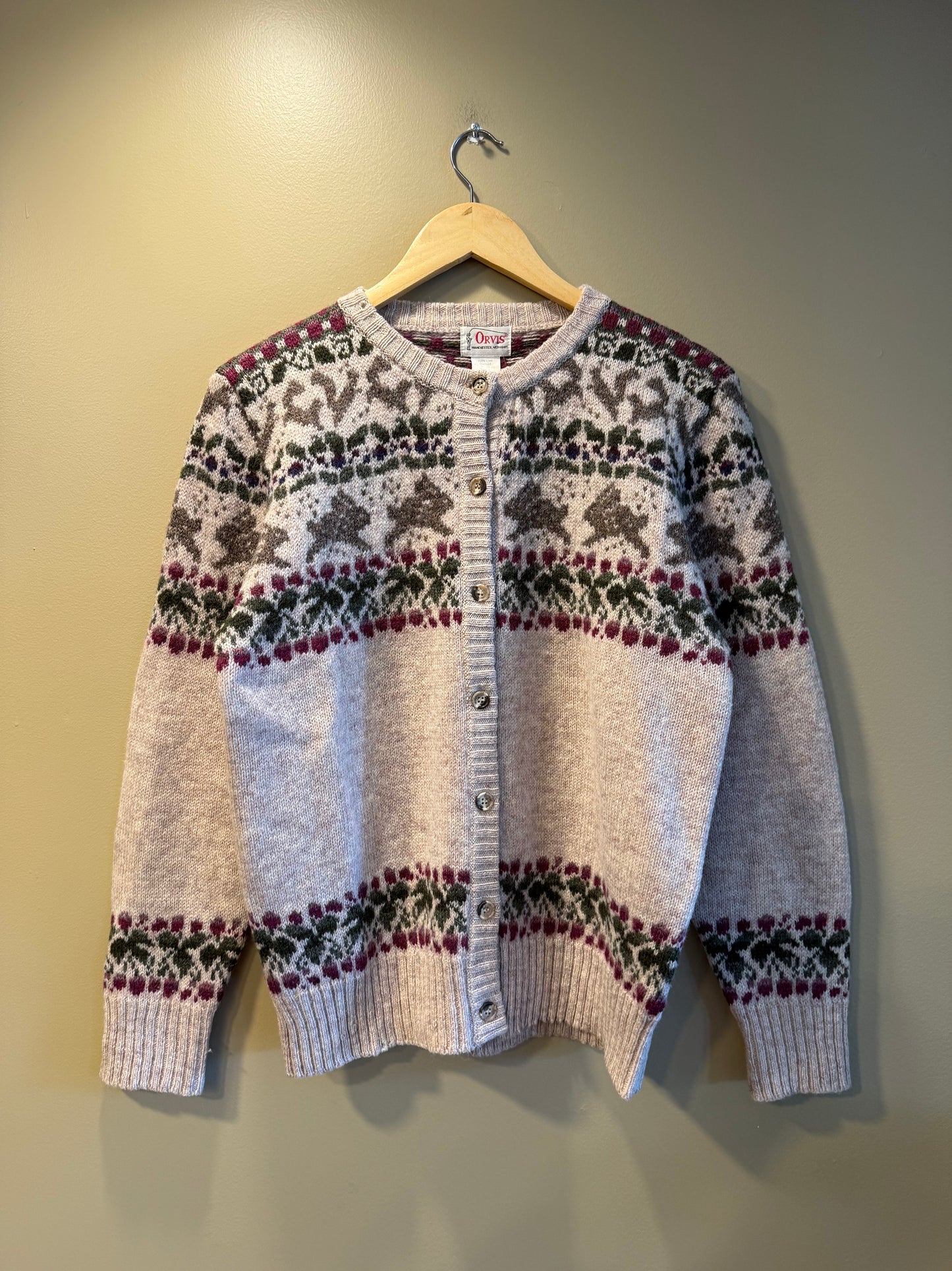 Vintage Orvis Wool Bunnies & Flowers Cardigan Sweater- L