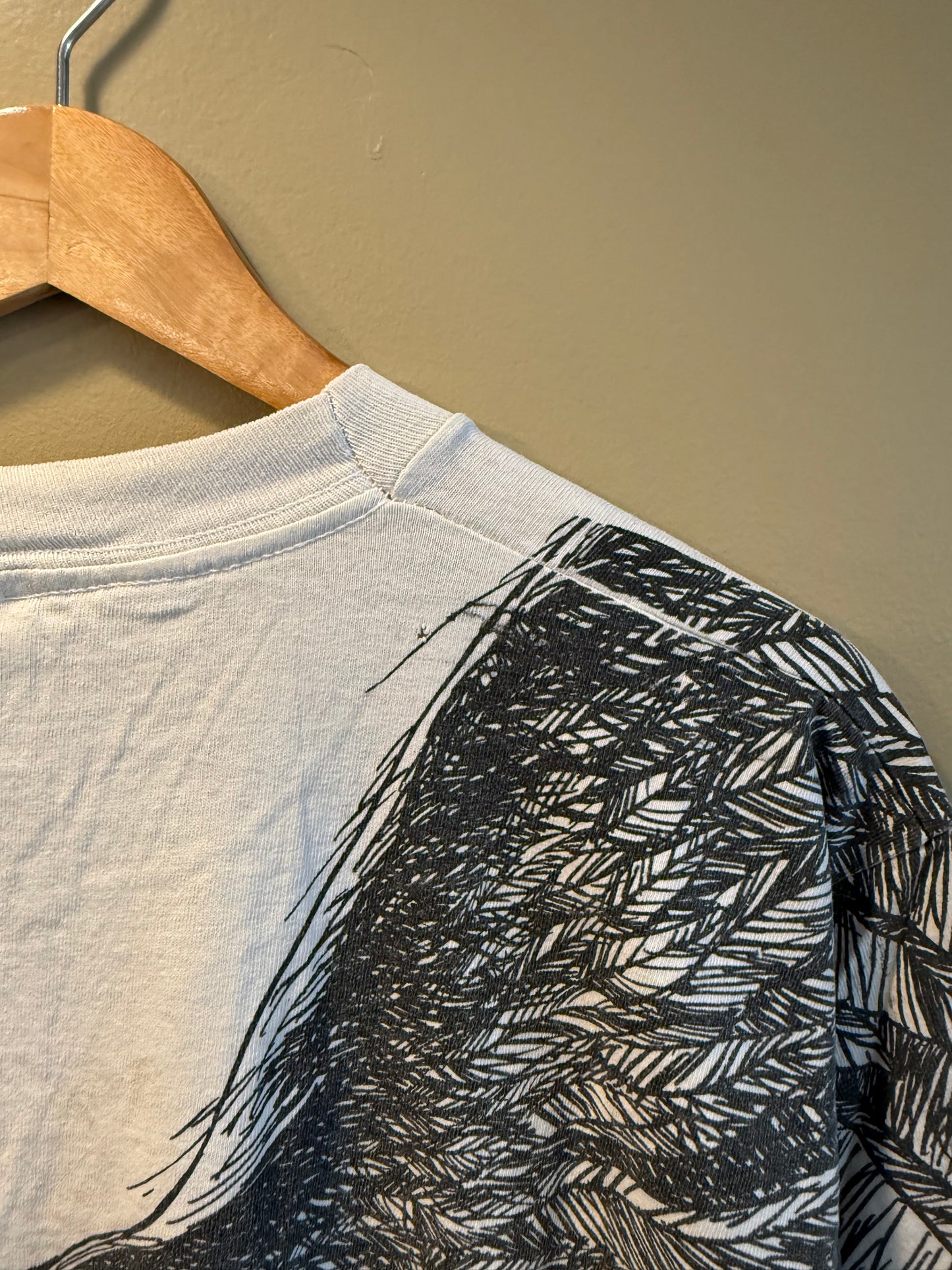 Vintage Bald Eagle Black & White All Over Print Nature T-Shirt- L