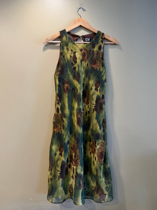 Vintage DJ & Co. Green Floral Dress- M