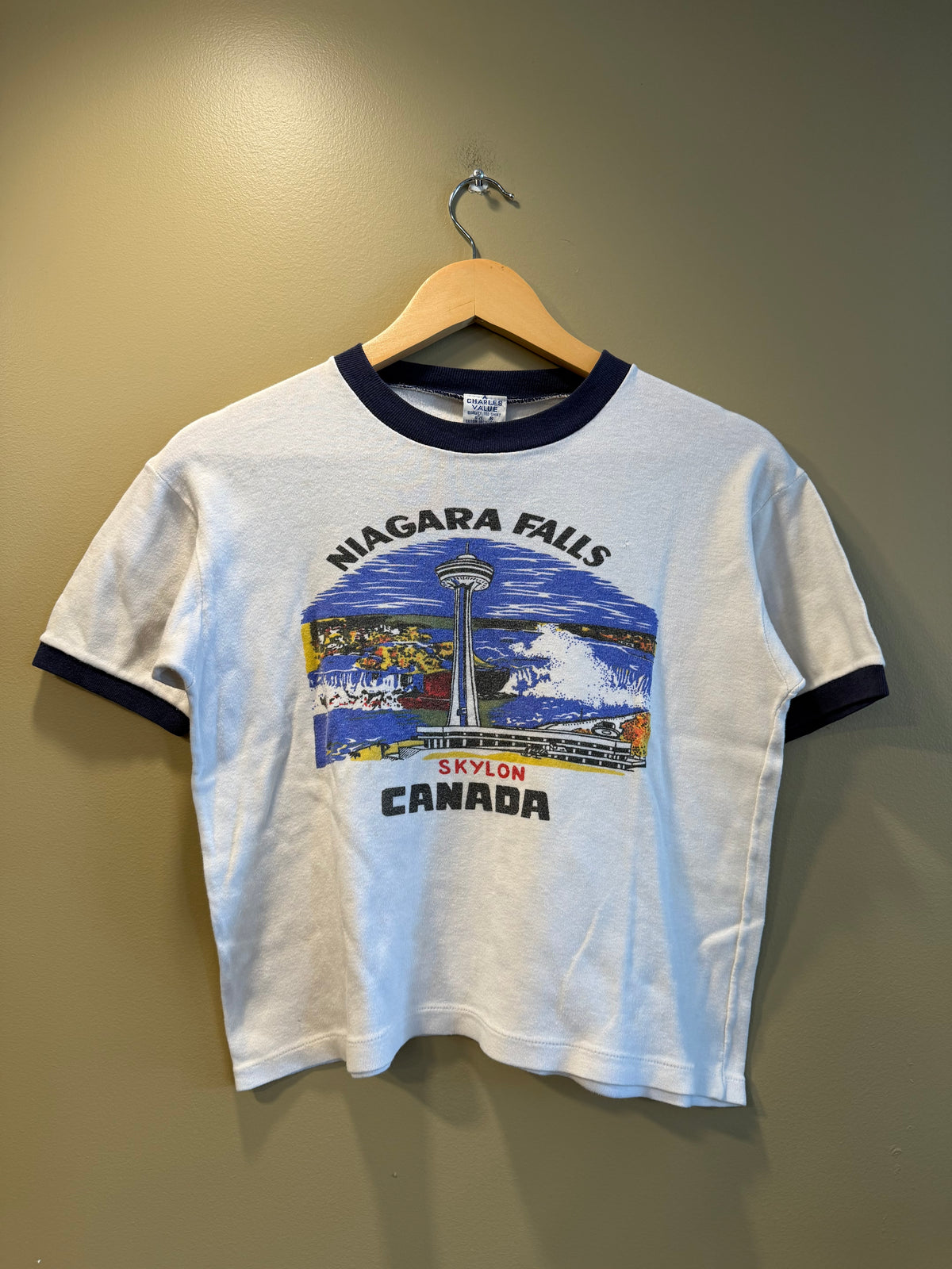 Vintage 70s Niagara Falls Skylon Canada Ringer Baby Tee T-Shirt- S/M