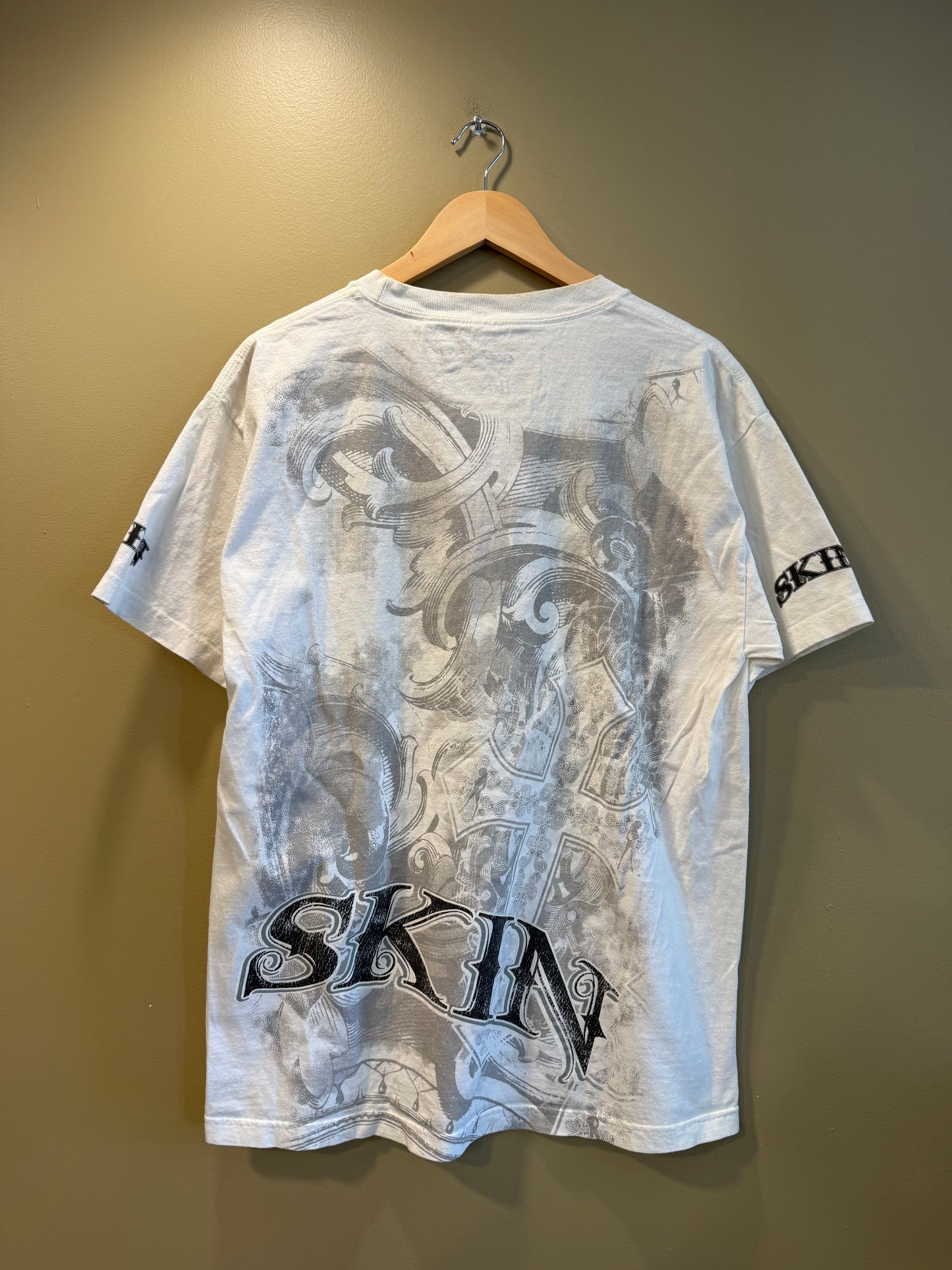 Vintage Skin All Over Print White Gothic T-Shirt- L