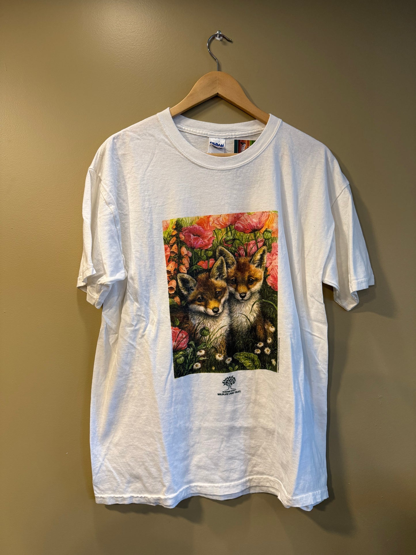 Vintage Red Foxes Wildlife Nature T-Shirt- L
