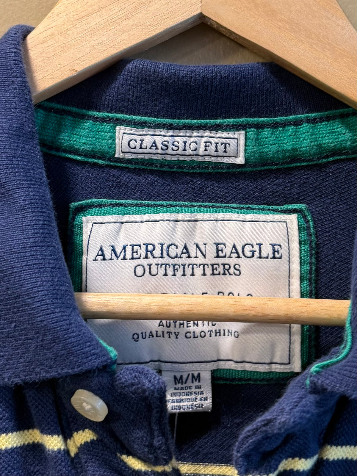 Vintage American Eagle Blue Striped Polo Shirt- M