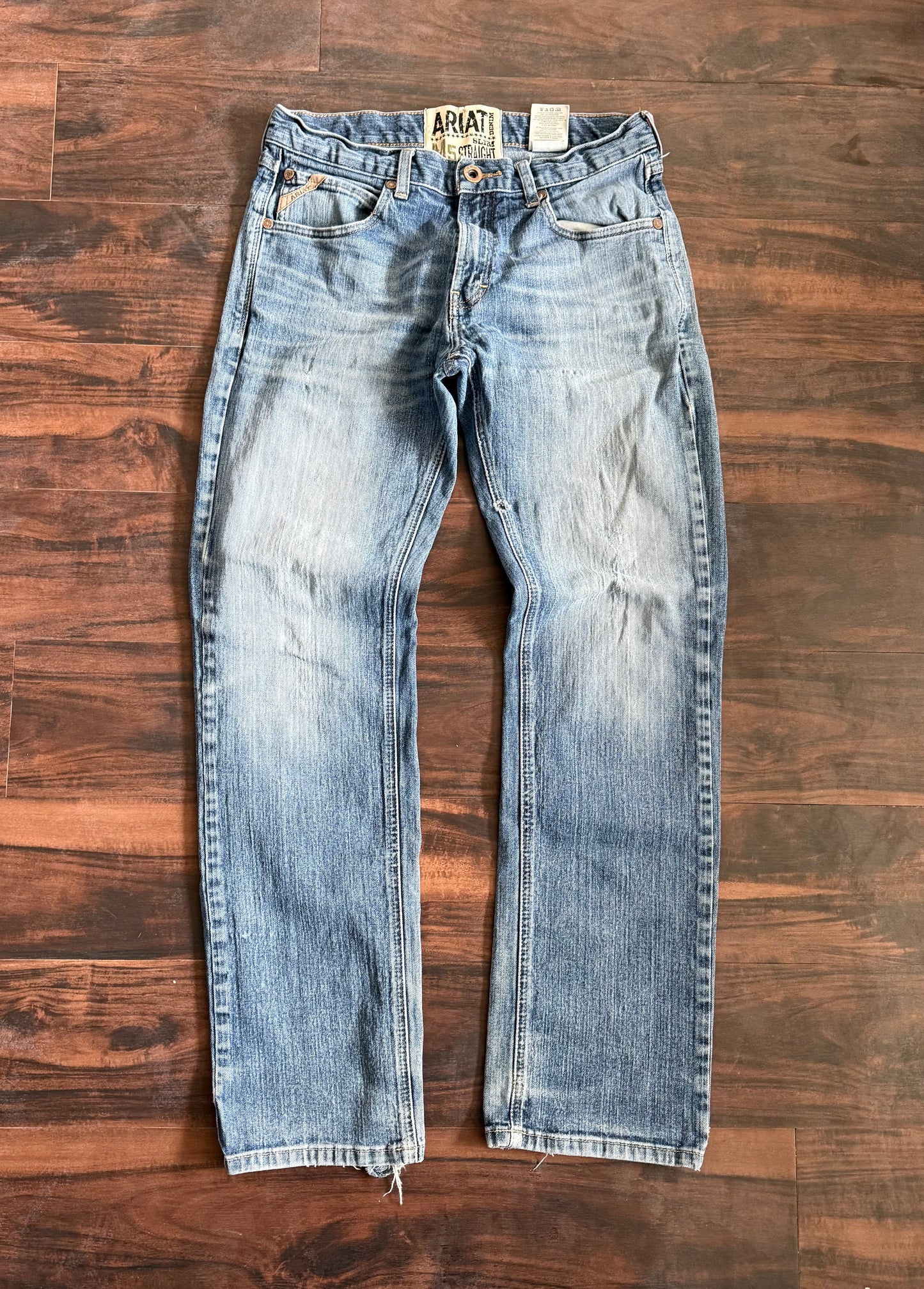 Vintage Ariat Slim Straight Cowboy Light Wash Denim Jeans- 33x34