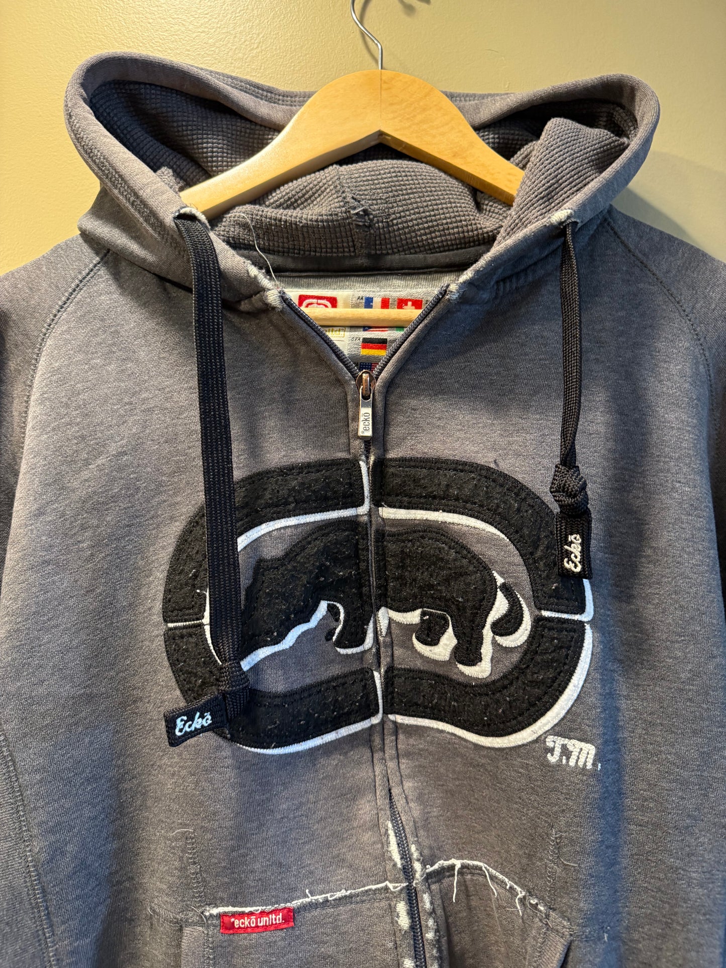 Vintage Ecko Unlimited Gray Zip-Up Hoodie Sweatshirt- M