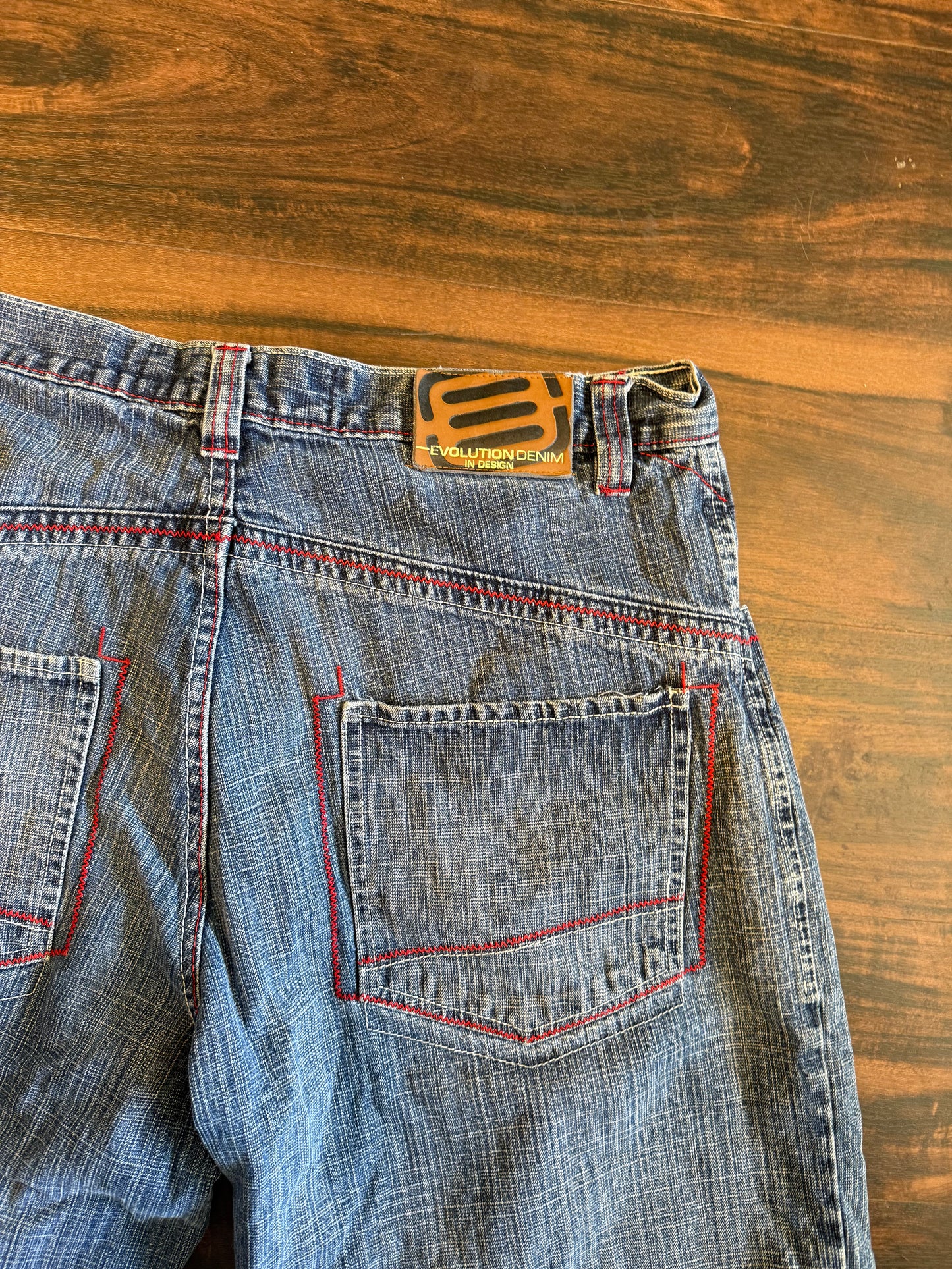 Vintage Evolution Red Embroidered Streetwear Jean Shorts- 36
