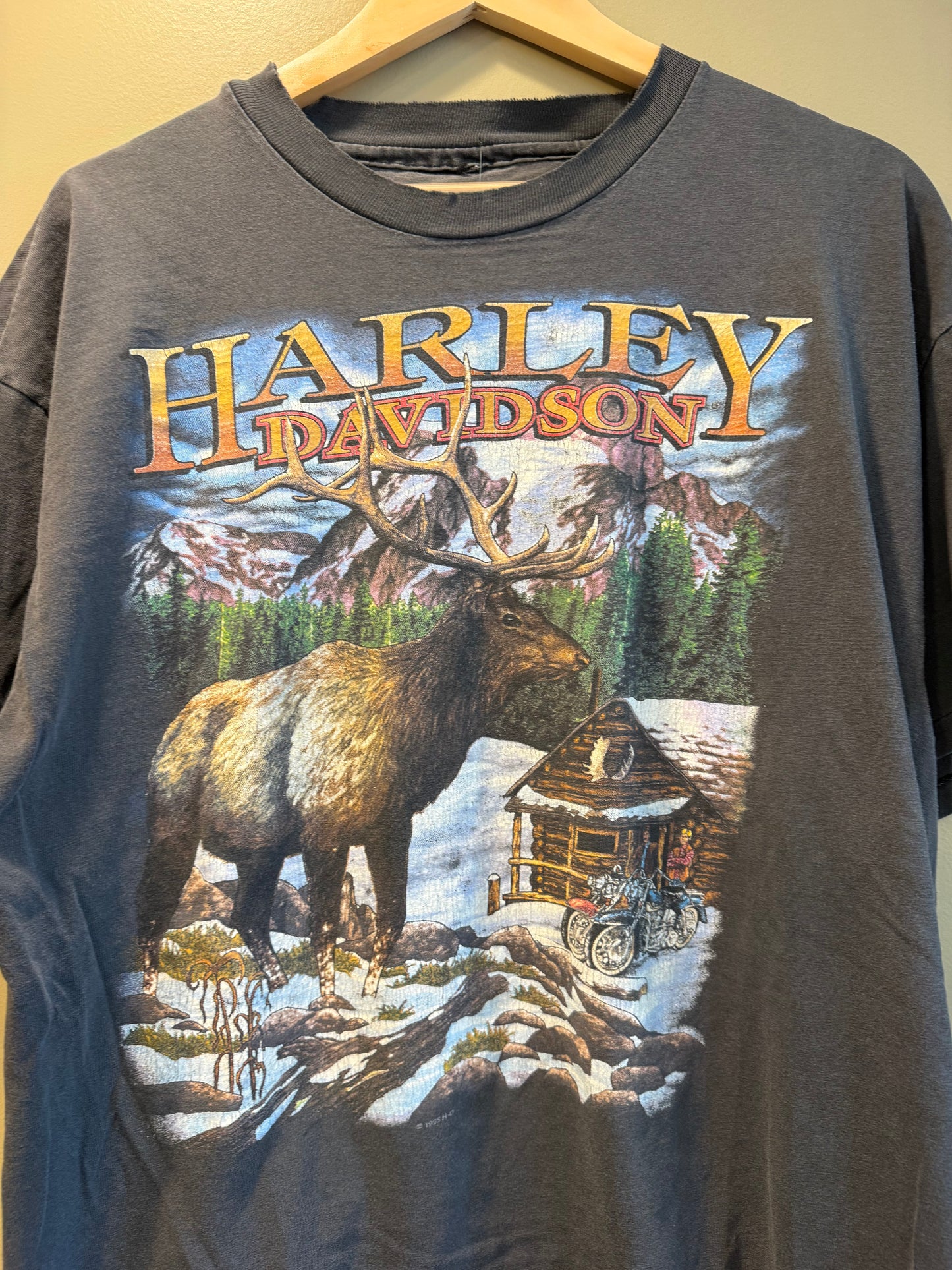 Vintage Harley Davidson Elk Lodge Nature Biker T-Shirt- XL