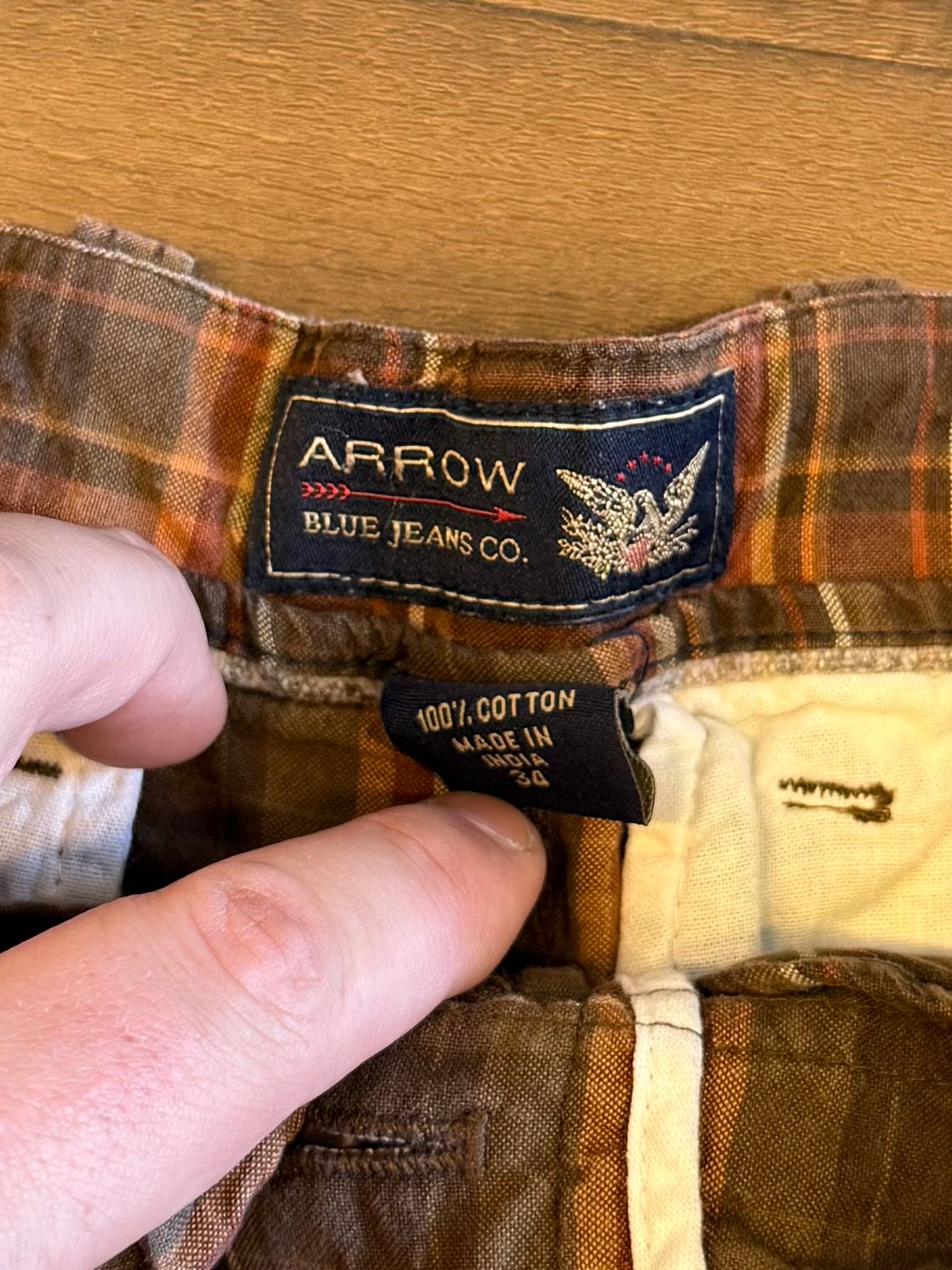 Vintage Arrow Brown & Orange Checkered Shorts- 34