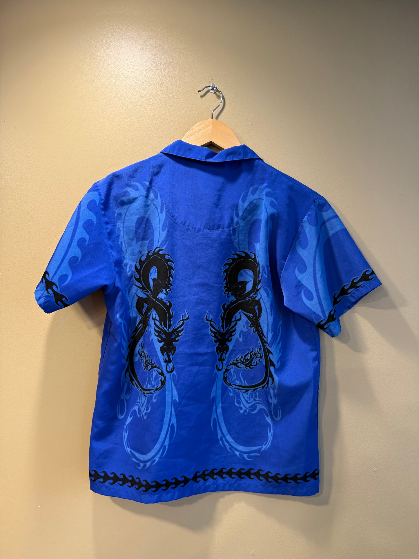Vintage Y2K Silver Point Blue Dragon Button-Up Shirt- S