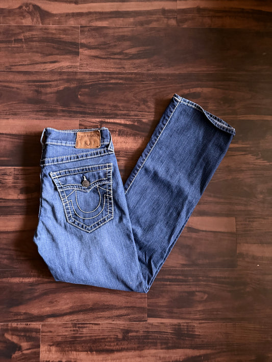 Vintage True Religion Dark Wash Flare Denim Jeans- 33x34