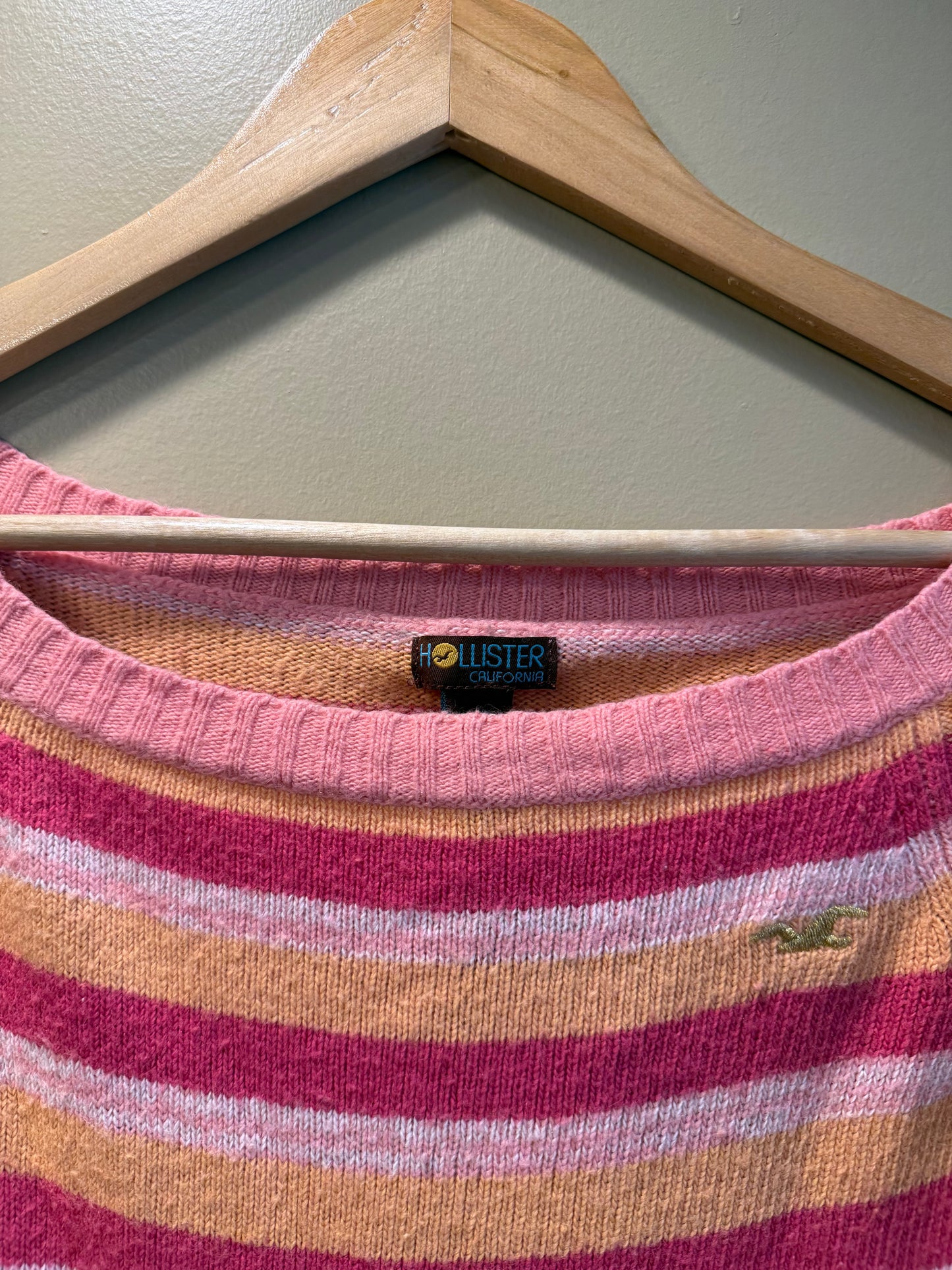 Vintage Y2K Hollister Striped Pink Sweater- M