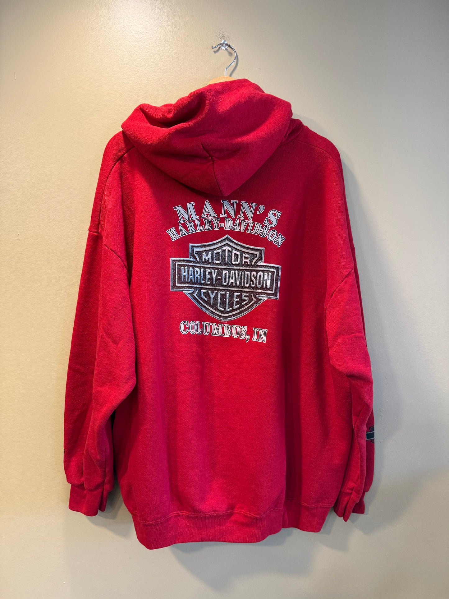 Vintage Harley Davidson Red Zip-Up Hoodie Sweatshirt- XL