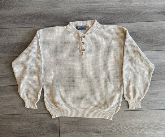 Vintage White Cotton Textured Fisherman’s Sweater- L