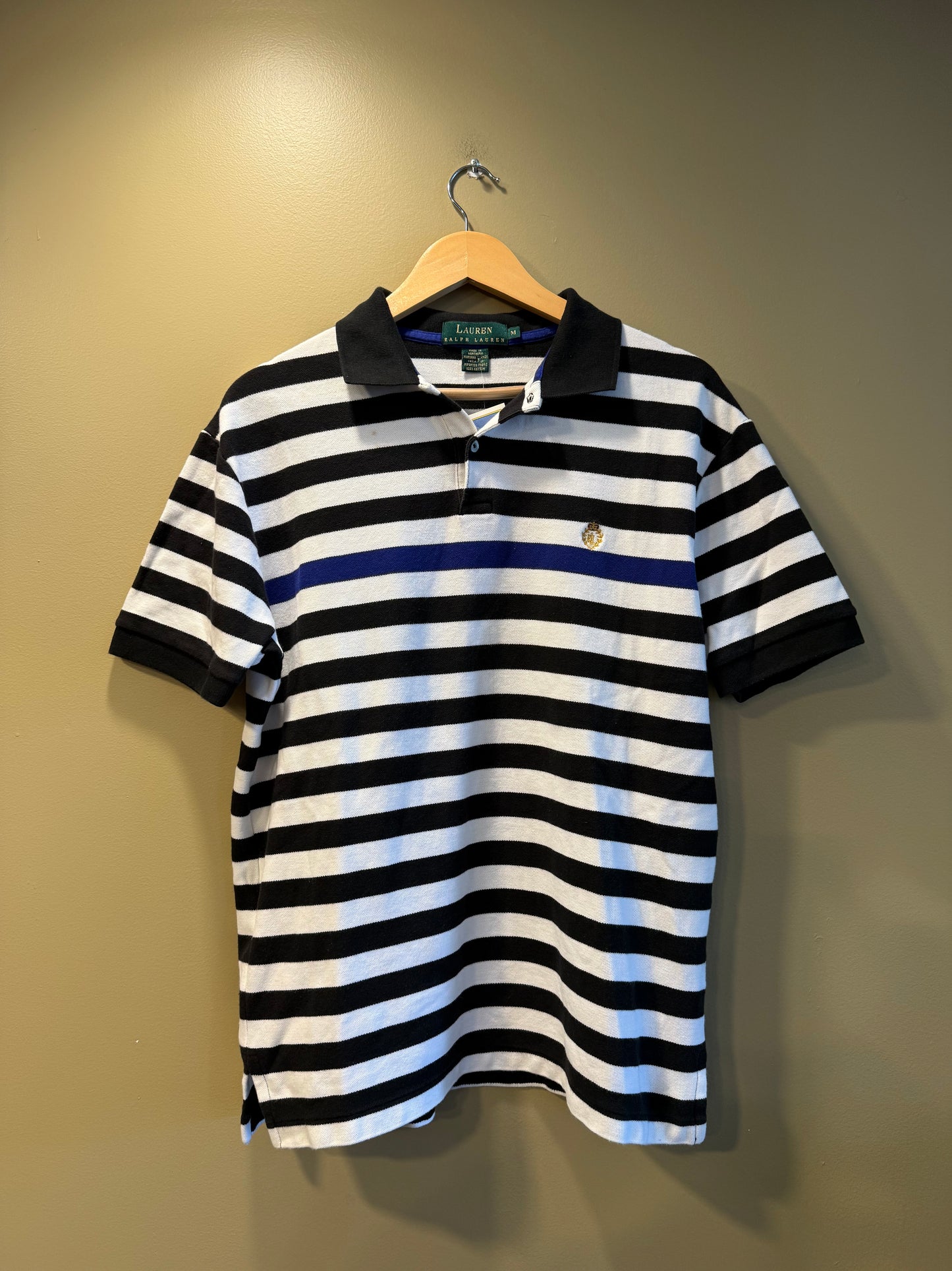 Vintage Lauren Ralph Lauren White Striped Polo Shirt- M