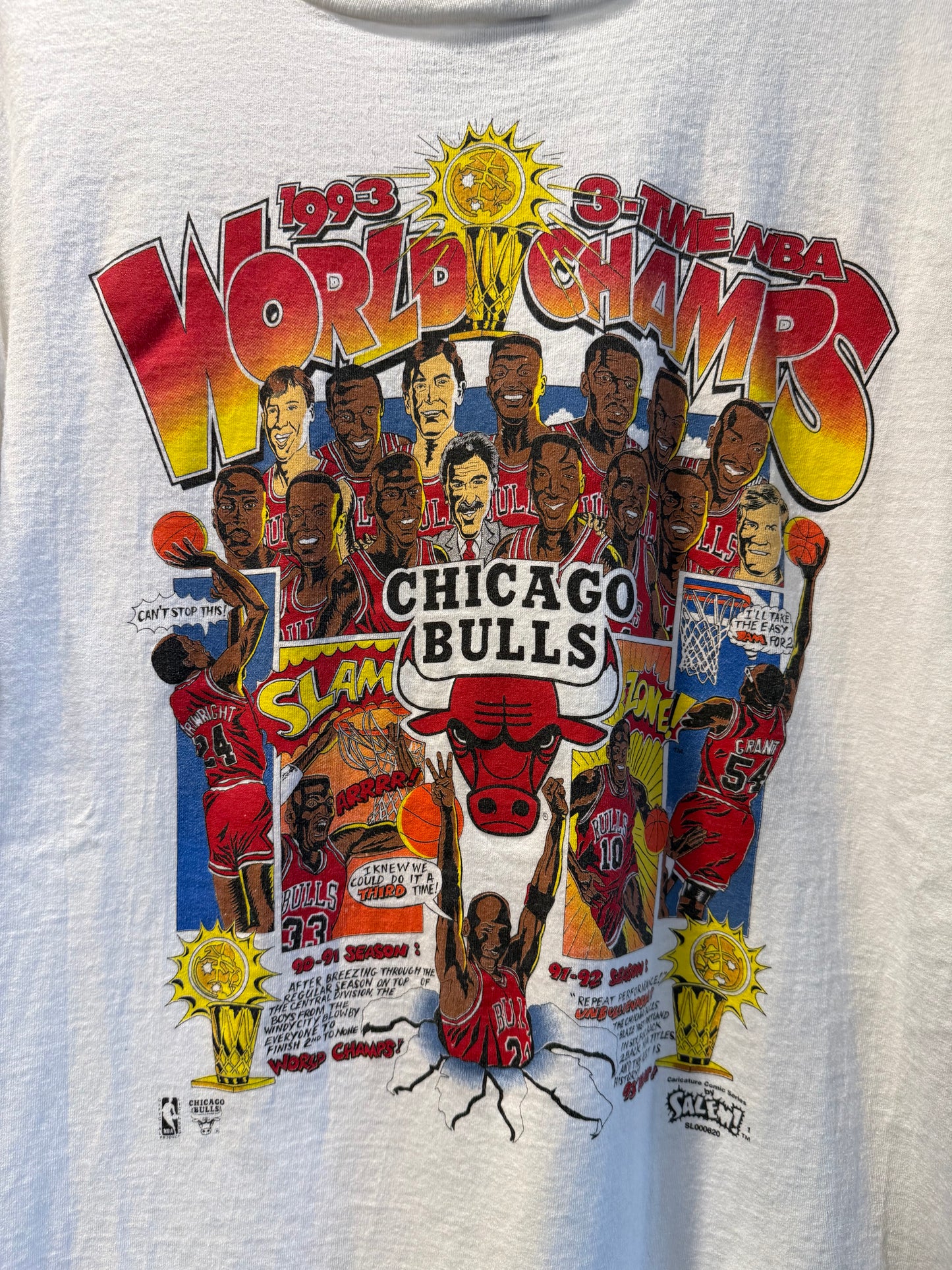 Vintage Salem Sportswear Chicago Bulls 3-Peat Championship Caricature T-Shirt- L
