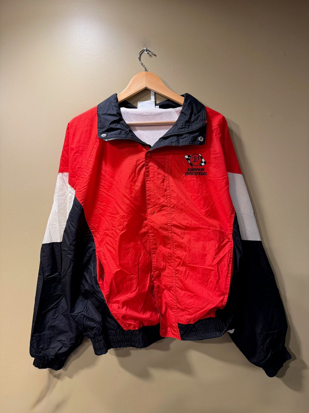 Vintage Reebok Johnson Industries Racing Zip and Button Windbreaker Jacket - XL