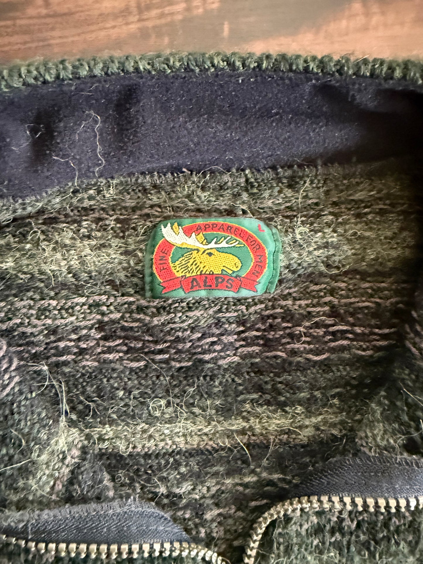 Vintage Alps Green Patterned Quarterzip Sweater- S