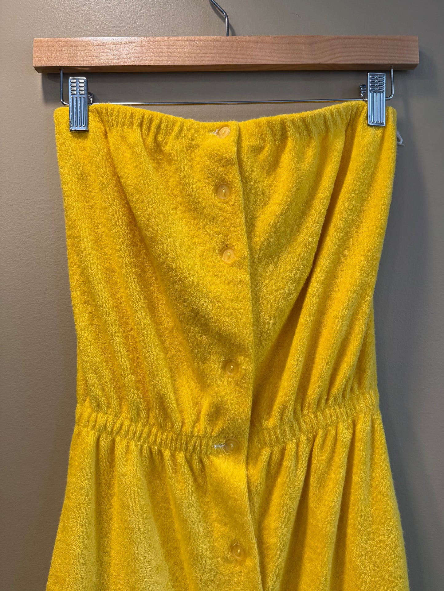 Vintage 70s Action Scene Yellow Towel Dress- S