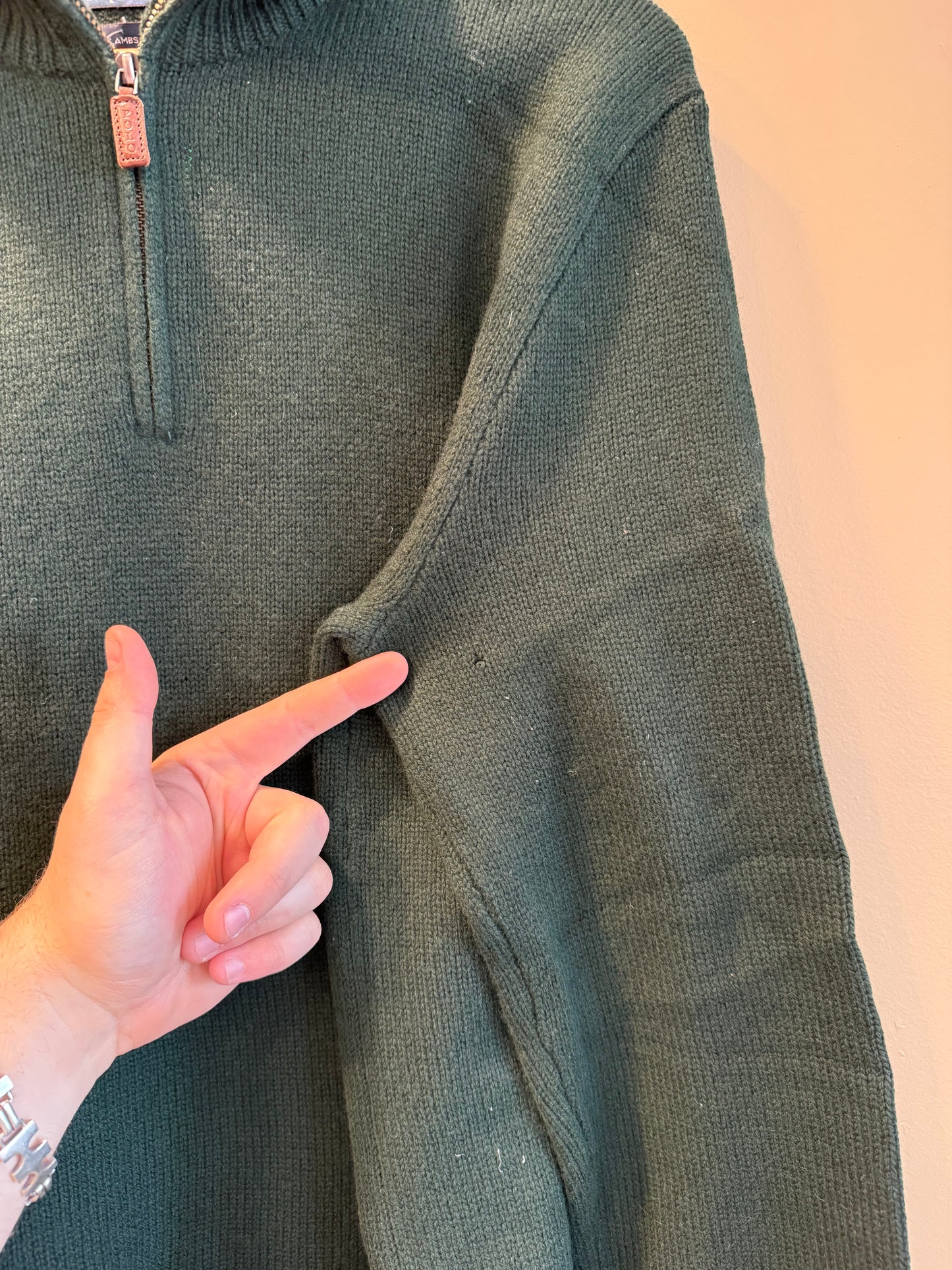 Vintage Polo Ralph Lauren Lambswool Green Quarter-Zip Sweater- XL