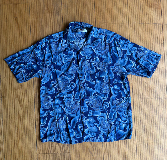 Vintage Y2K Dragon Clouds All Over Print Button Down Casual Shirt- XL