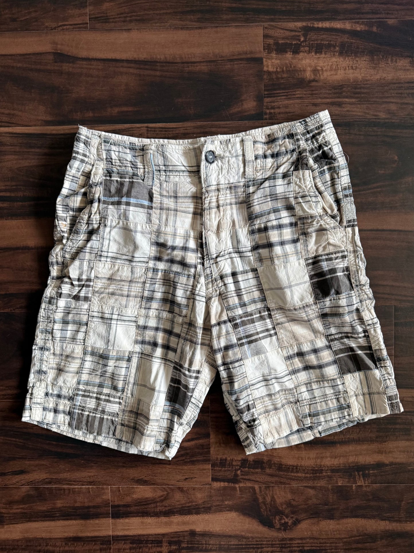 Vintage American Eagle Checkered Patchwork Shorts- 32
