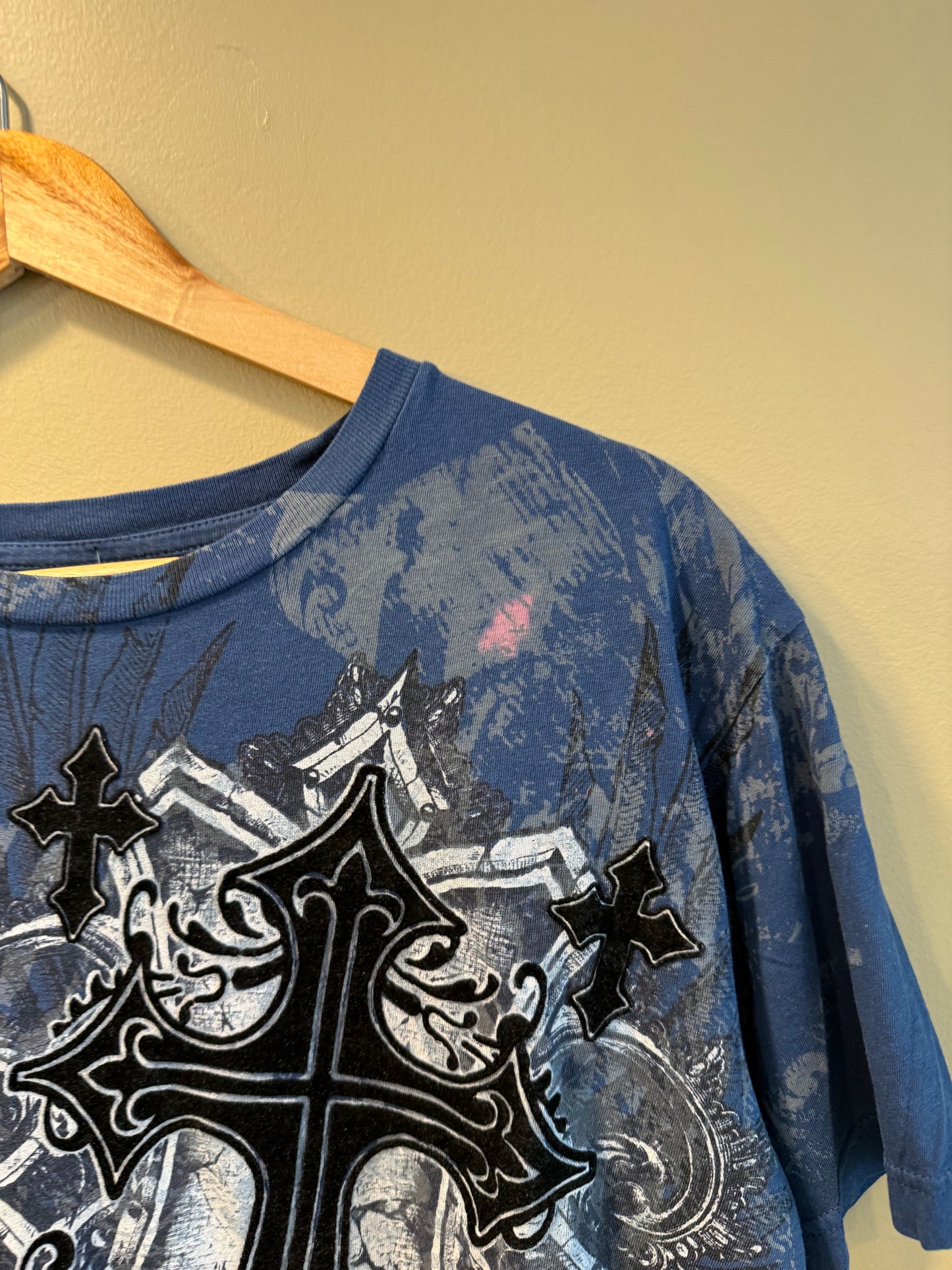 Vintage Y2K Raw Skate Salvation Blue Cross T-Shirt- M
