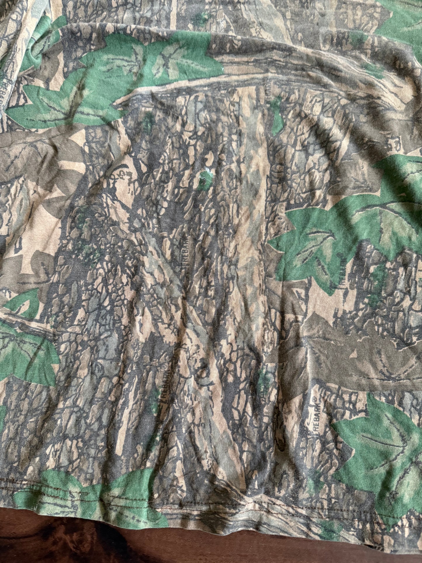 Vintage Distressed Treebark Camouflage Long Sleeve Pocket T-Shirt- XL
