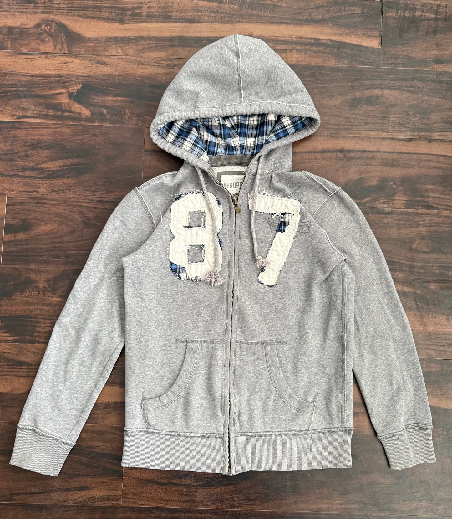 Vintage Y2K Aeropostale Zip-Up Patchwork Hoodie Sweatshirt- XS