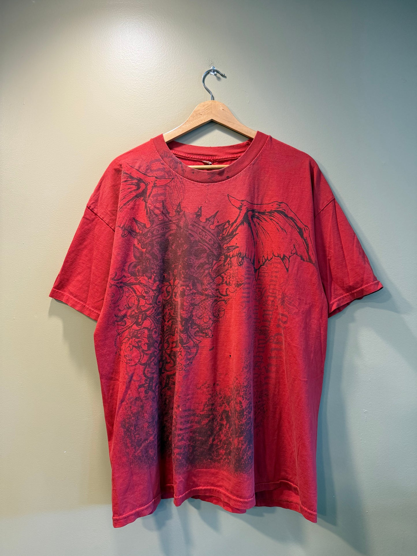 Vintage Y2K Red Bat Skull T-Shirt- XL