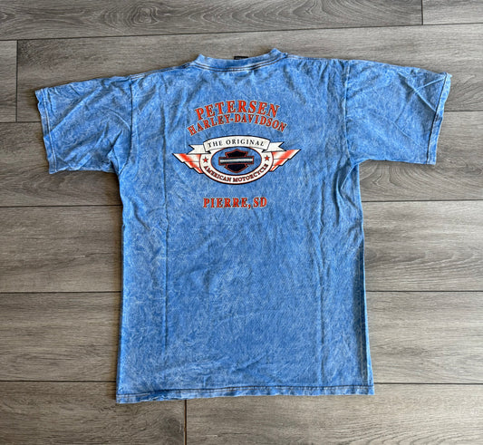 Vintage Harley Davidson Motorcycles Blue Washed Dye T-Shirt- L