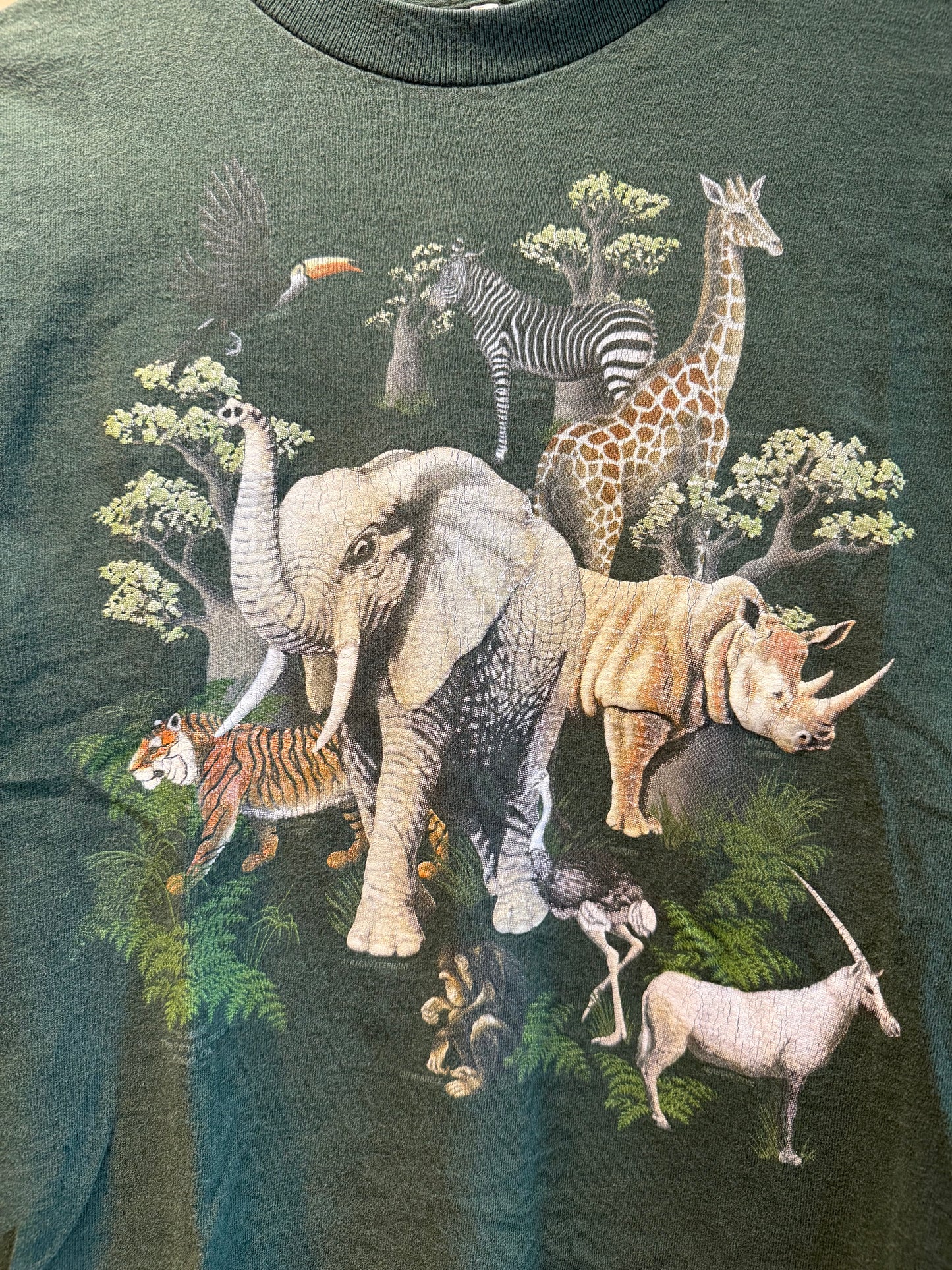 Vintage Nature Animals Green All Over Print Baby Tee T-Shirt- S