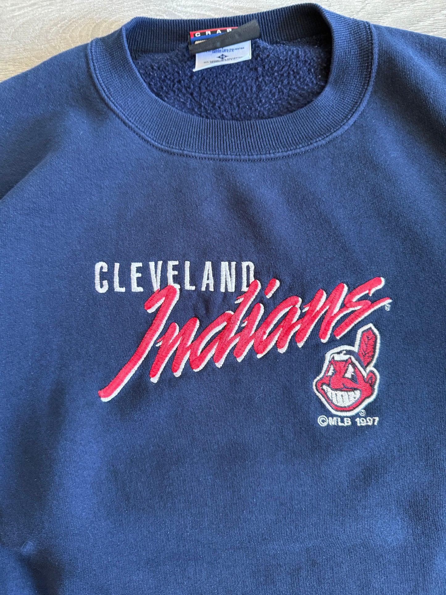 Vintage Cleveland Indians MLB Embroidered Navy Blue Crewneck Sweatshirt- XL