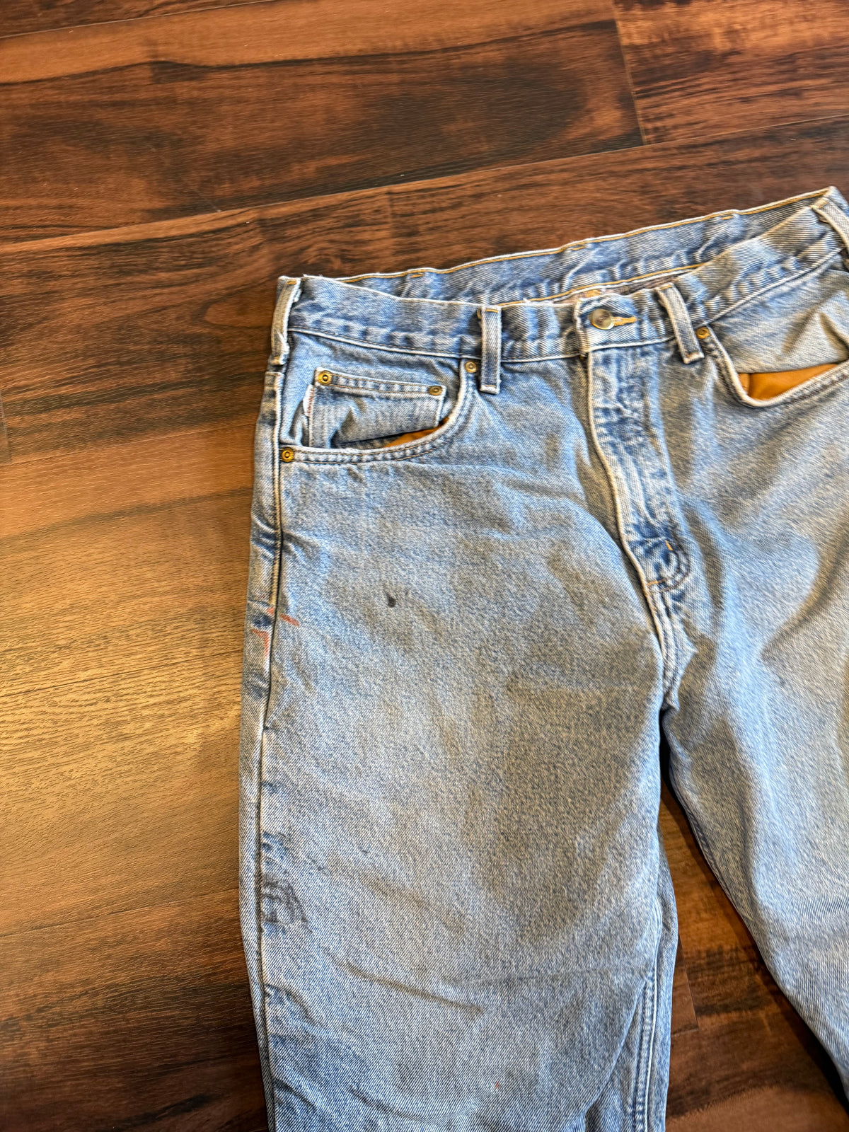 Vintage Carhartt Light Wash Distressed Flannel-Lined Jeans- 32x32