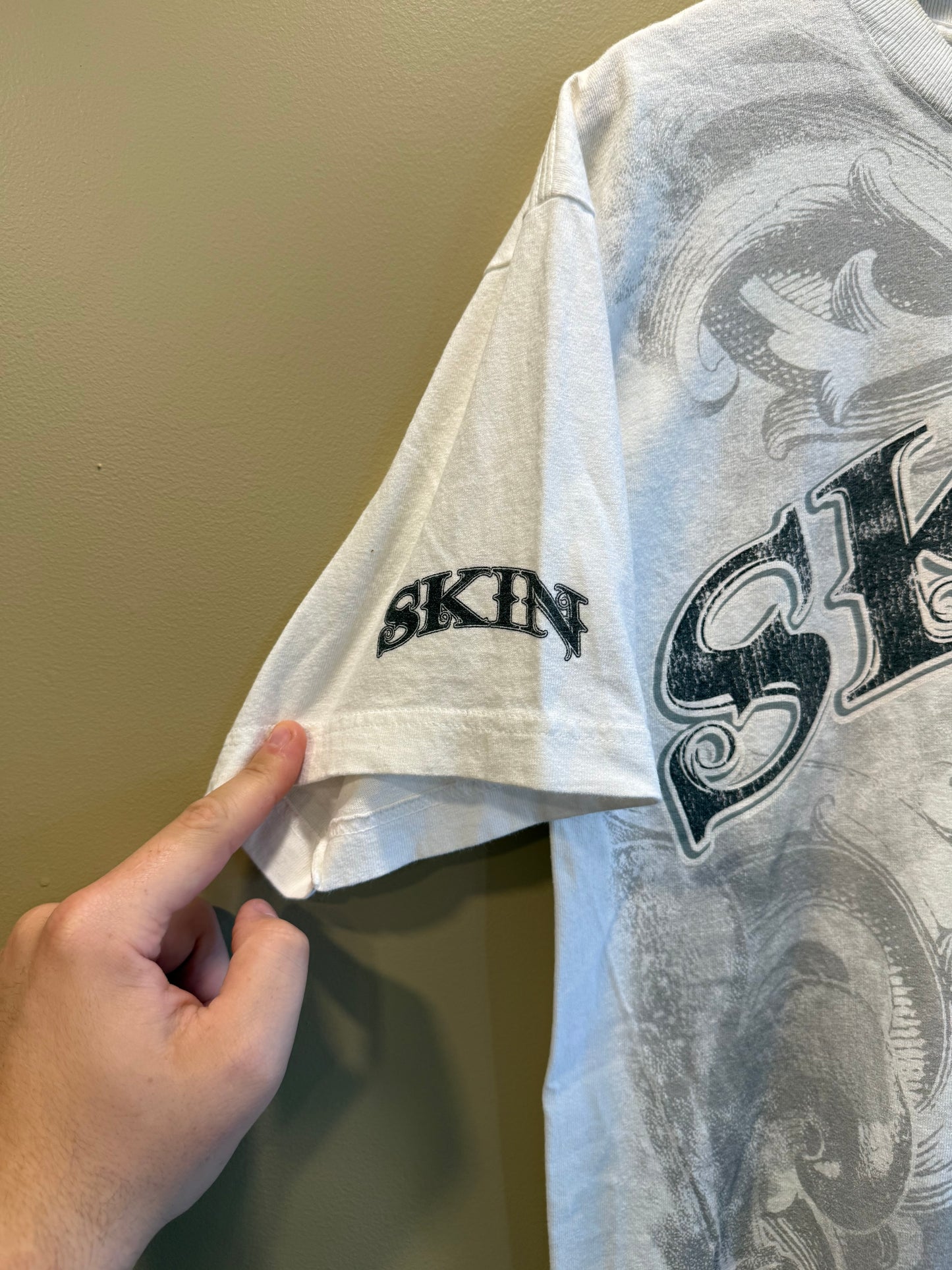 Vintage Skin All Over Print White Gothic T-Shirt- L