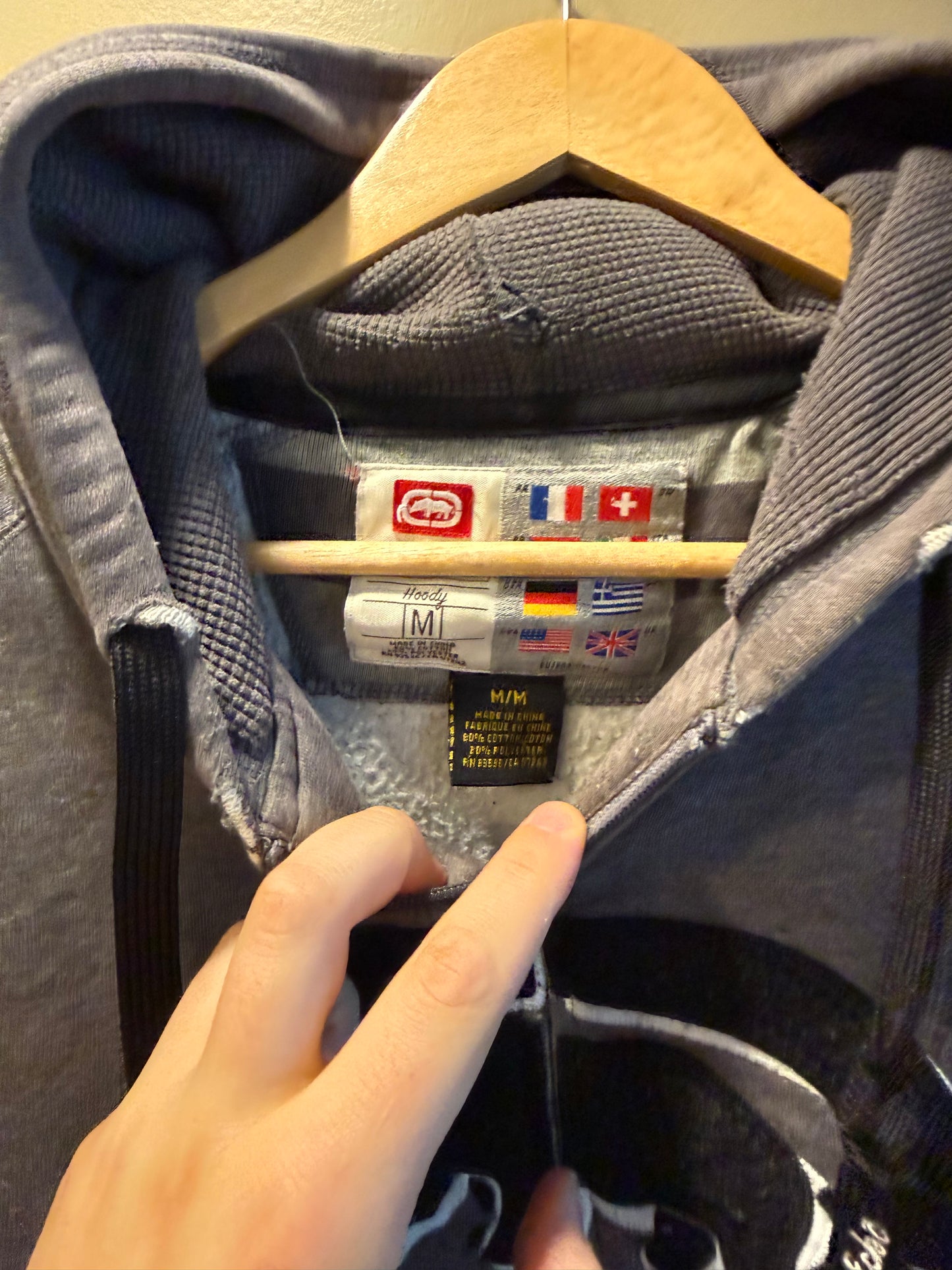 Vintage Ecko Unlimited Gray Zip-Up Hoodie Sweatshirt- M