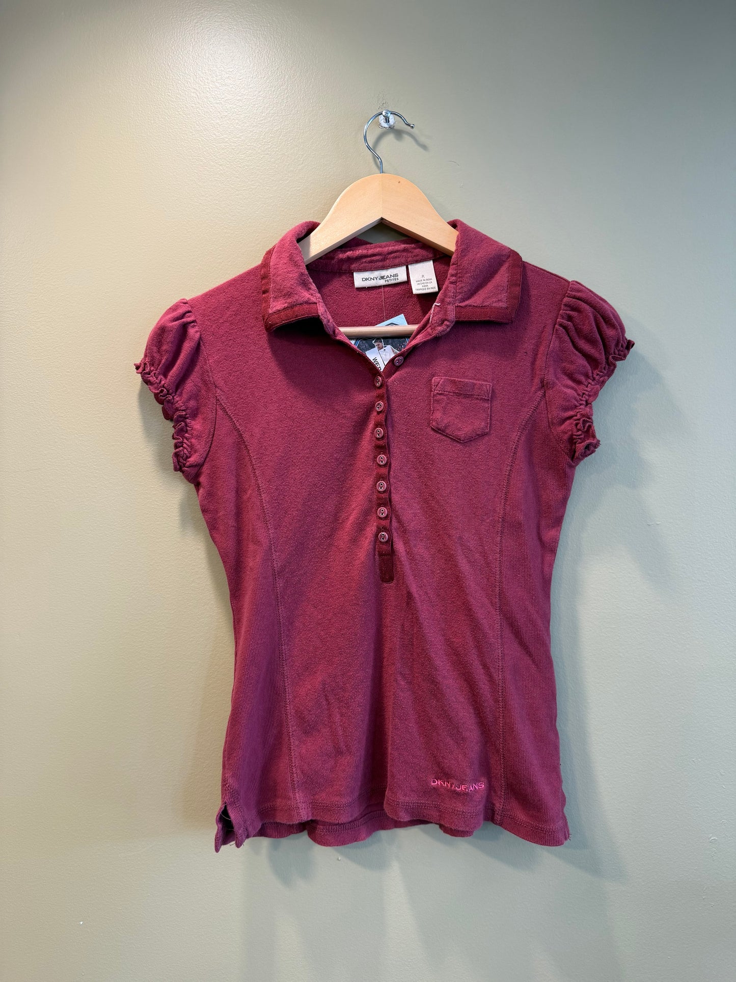 Vintage Y2K DKNY Red Button-Up Polo Shirt- M