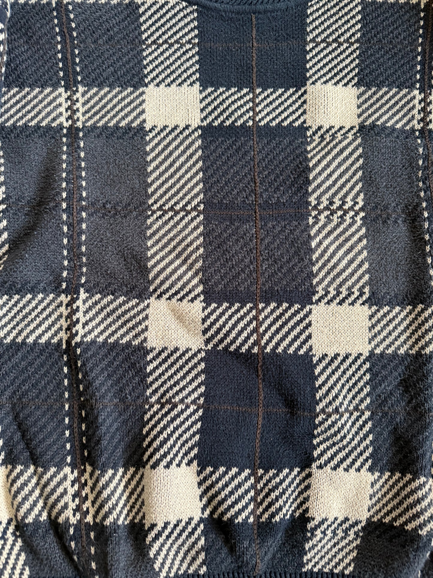 Vintage Woods & Gray Tartan Earth Tones Cotton Sweater- L