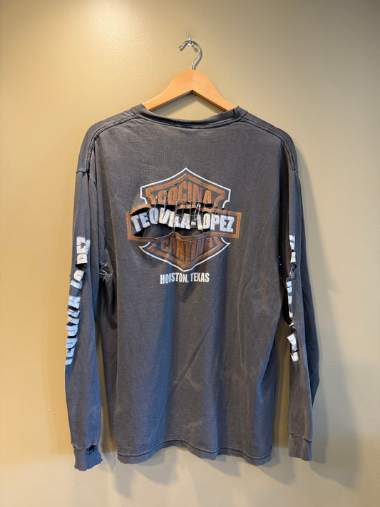 Vintage Tequila Lopez Harley Davidson Distressed Safety Pinned Long Sleeve T-Shirt- L