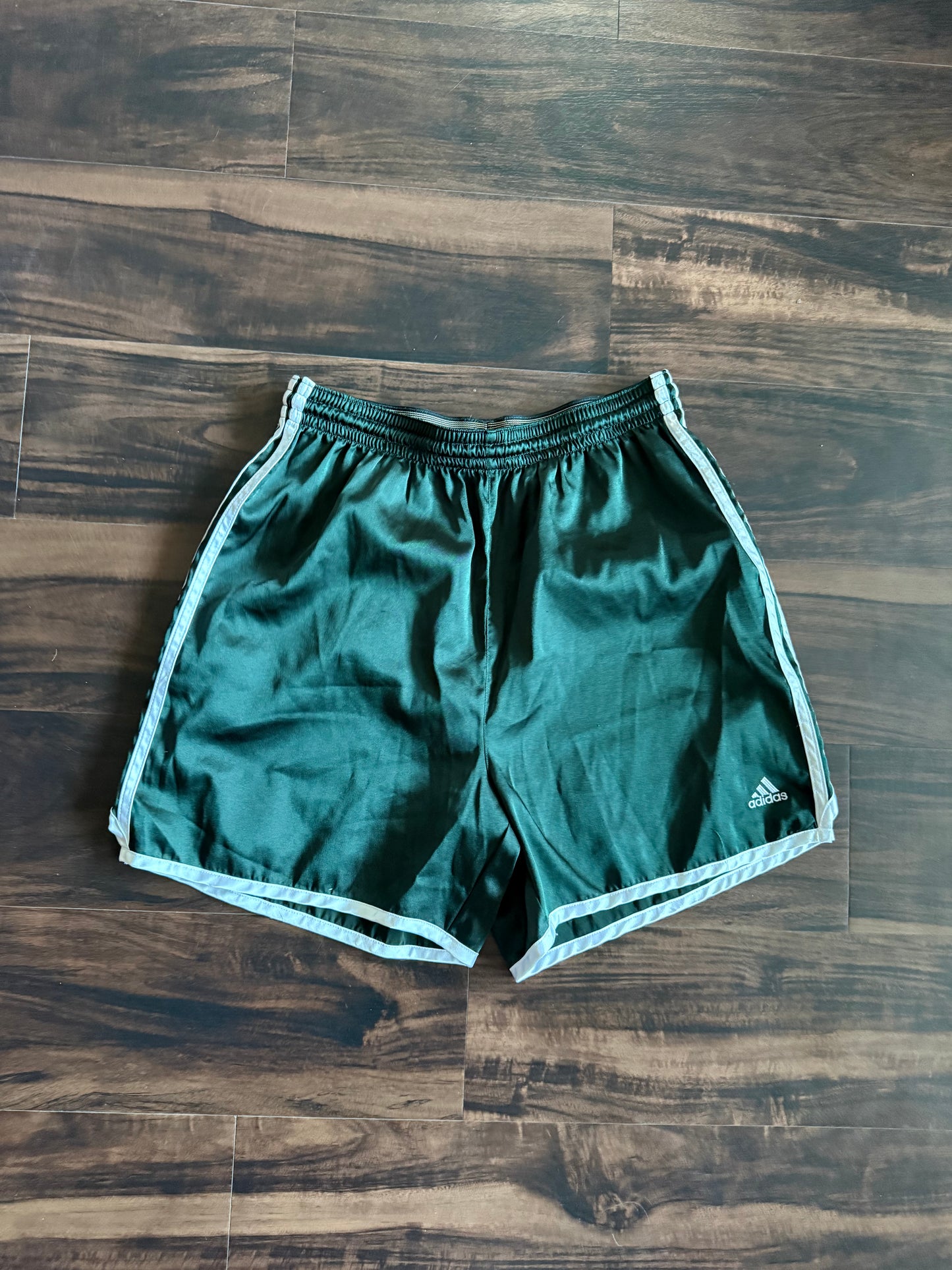 Vintage Adidas Green Striped Athletic Shorts- S